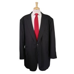 Custom Tailored Black Brown Striped Peak Lapel 2Btn 170s Wool Suit Big 54L 56L